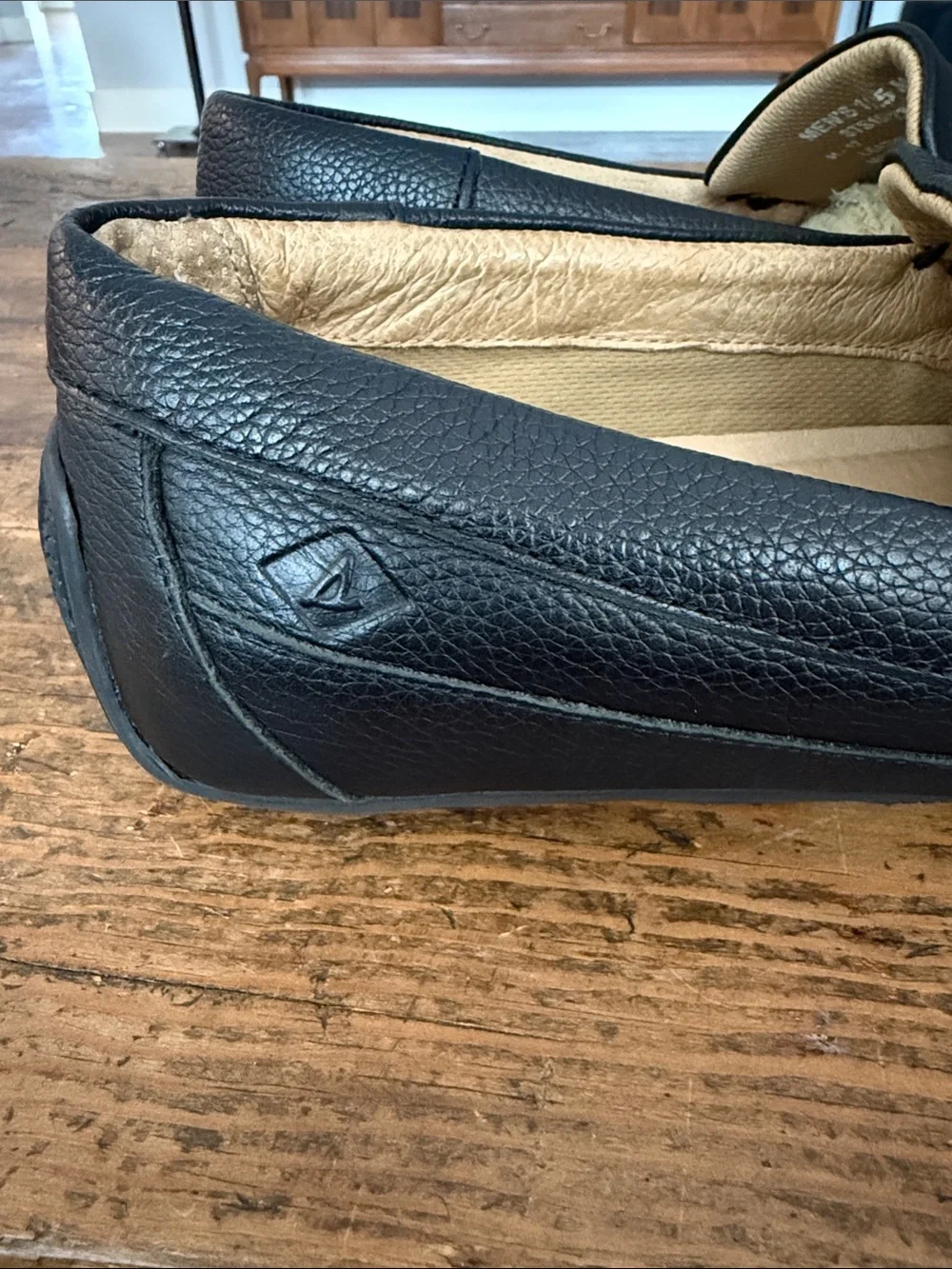 Sperry Black Pebbled Leather Slip On Driving Mocs Size 11.5